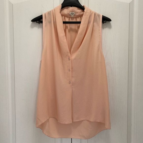 Wilfred Women's Shirt Top Sleeveless Sheer V-neck Button Up Hi-Low Peach Small - Picture 2 of 14